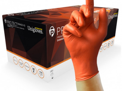 Rękawice nitrylowe PRO.TECT Orange HD bezpudrowe, długość 240mm, kolor pomarańczowy, opk. 100szt. GA005HD GRIP 1
