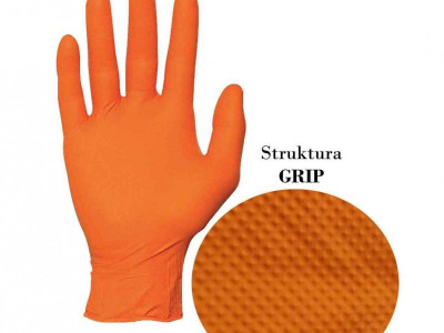 Rękawice nitrylowe PRO.TECT Orange HD bezpudrowe, długość 240mm, kolor pomarańczowy, opk. 100szt. GA005HD GRIP